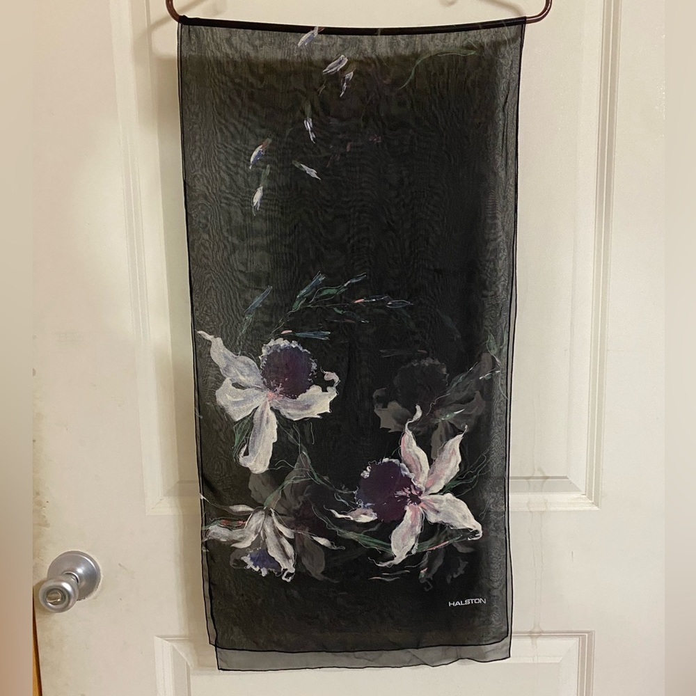 Halston chiffon floral scarf